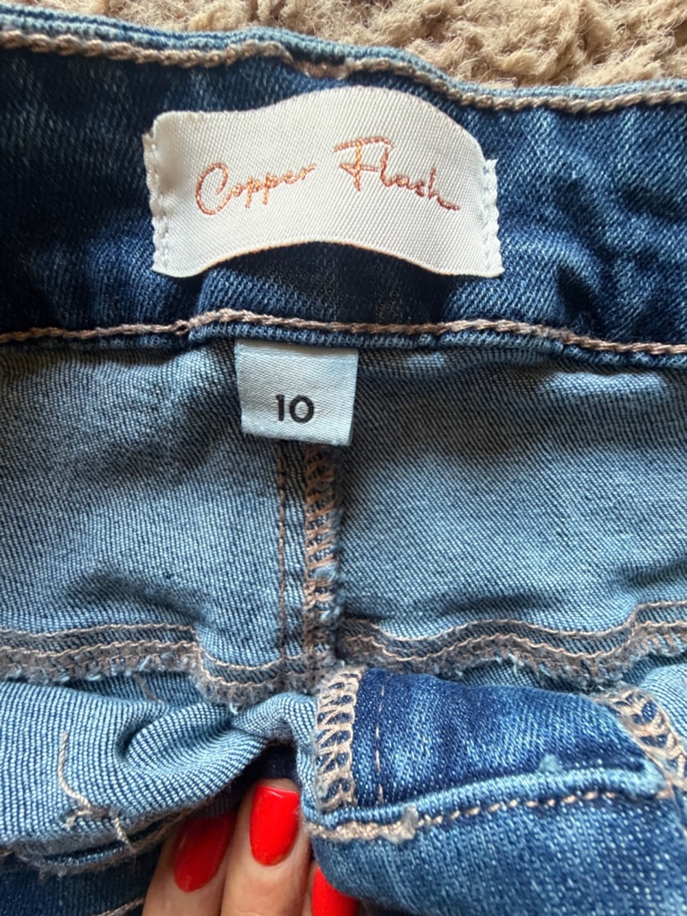 Copper Flash Rhinestone Front Square Pocket Wide-Leg Jeans - Picture 5 of 10